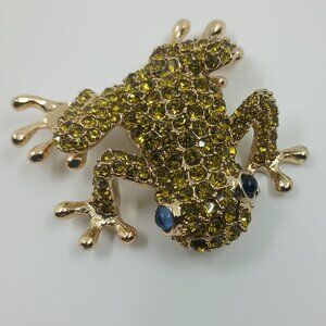 Gold Tone Frog covered with sparkling green rhinestones